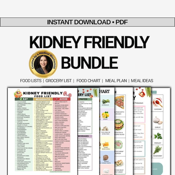 Kidney Friendly Bundle, Renal Food List & Meal Plan, Low Potassium Guide, Low Sodium Grocery List, CKD Menu
