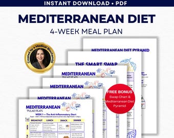 Mediterraan dieet 4-weken maaltijdplan pdf – Ontstekingsremmend en eiwitrijk menu, gids voor darmgezondheid, digitale download
