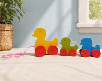 Wooden Duck Family Pull Toy | Handmade Montessori Animal Toddler Gift