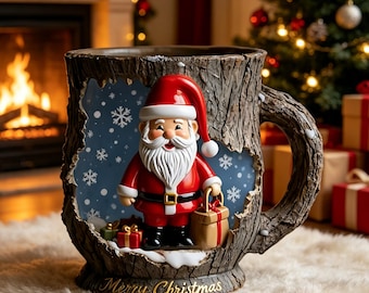 3D-Weihnachtstasse, Weihnachtsmann oder Weihnachtsbaum-Waldtasse, rustikale heiße Kakaotasse, Kaffeebar-Dekor, Weihnachtsgeschenk für Sie