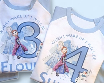When I Wake Up Frozen Birthday Pjs, Birthday Pyjamas, Olaf, Anna, Elsa Blue Birthday Pjs