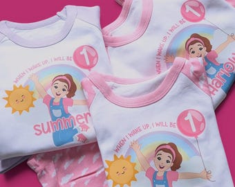When I Wake Up Ms Rachel Birthday Pjs, Birthday Pyjamas, Kids Pink Birthday Pjs