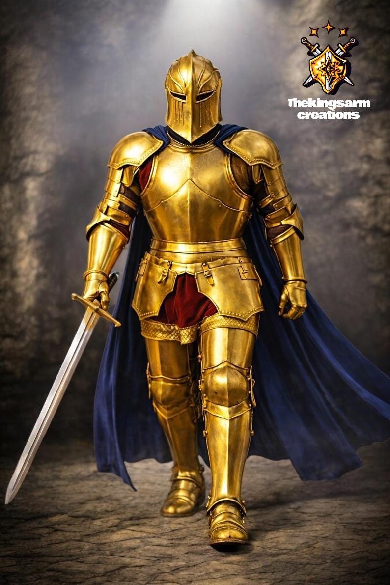Golden Medieval Full Plate Knight Armor Suit With Helmet – Wearable ...