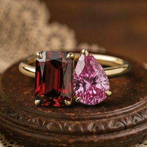 Toi Et Moi Granat och Rosa Safir 14k Guldring