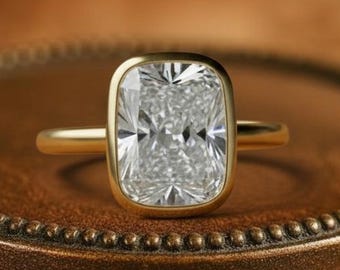 Cushion Cut Moissanite Ring, Vintage Bezel Solitaire, Elegant Stackable Ring