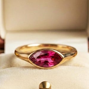 Marquise Cut Ruby Gemstone Ring, East West Bezel Set Ring, Sterling Silver Solitaire Ring, Red Gemstone Promise Ring, Birthday Gift For Her