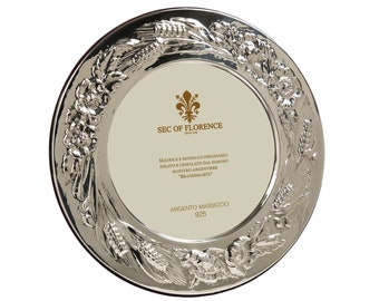 Diameter 3,5” in Handmade 925 Sterling Silver Photo Picture Frame Deep Quality "TONDA Spighe e Papaveri"/9x9