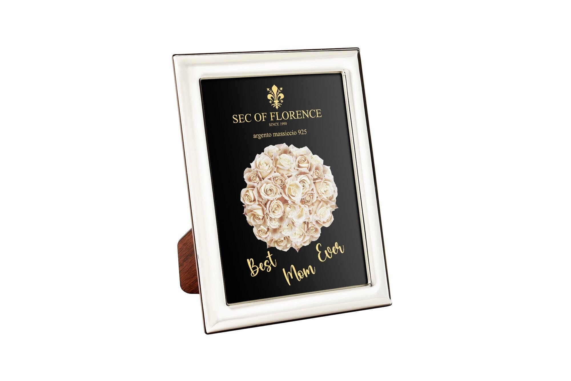 SEC OF FLORENCE 7344/15x20 Cornice Portafoto in Argento Massiccio 925 con Retro in Legno Mogano