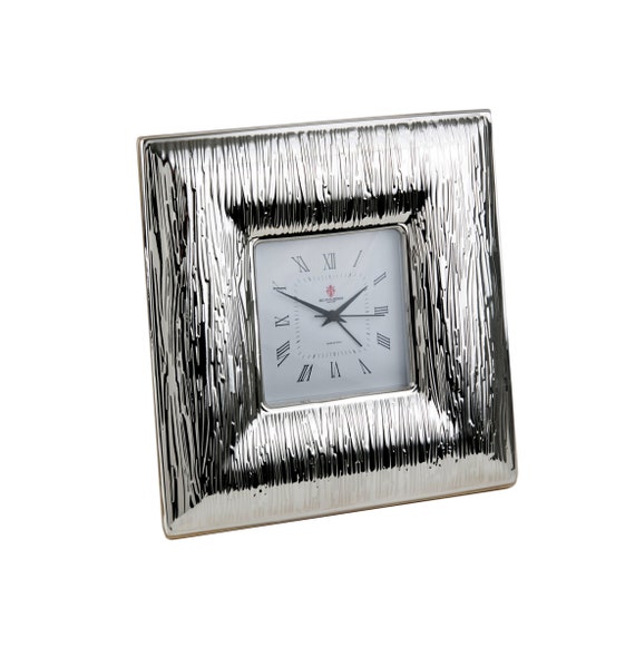 Solid 925 Sterling Silver Table Alarm Clock 6002 10x10 GB new 3,9" x 3,9" inches for Wedding gift ,Birthday gift and Anniversary gift