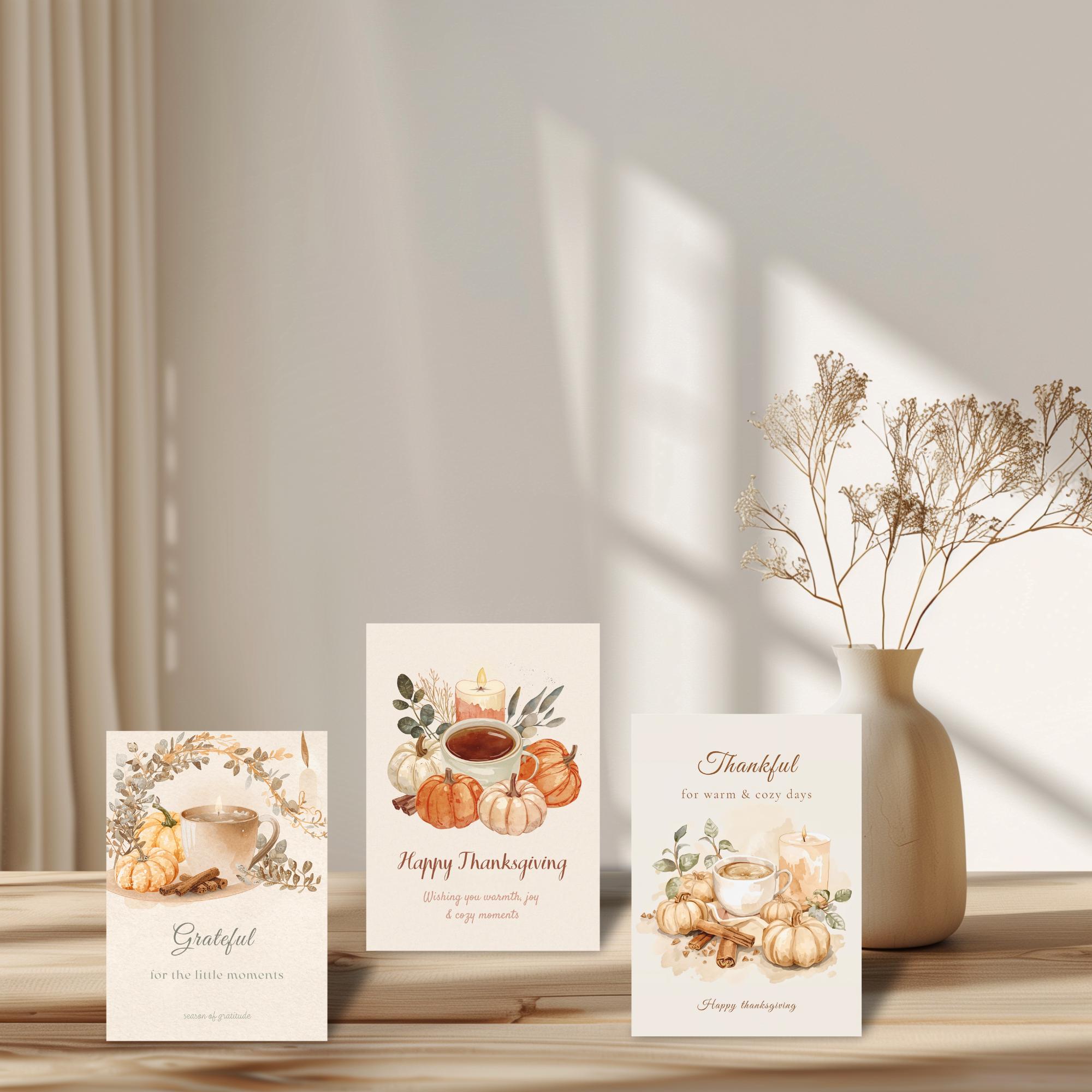 Watercolor Thanksgiving Printable Card Set : Minimalist Autumn Design ...