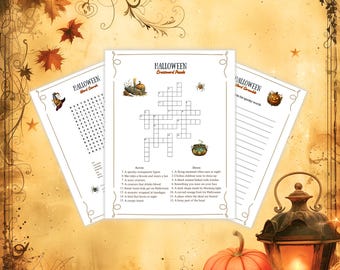 Vintage Halloween Printable Games: Word Search, Scramble, Crossword (Instant Download)