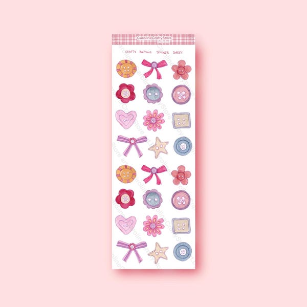 Crafty Buttons - Junk Journal Sticker Sheet – Scrapbooking, Planner & Collage Stickers – Decorative Paper Stickers