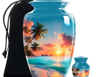 Personalized Sunset Beach Cremation Urns for Ashes women – Handcrafted Large Adult Urn – ocean Decorative Urns for Human Ashes - Tribute Urn