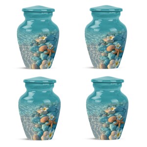 Elegant beach-style cremation urn crafted with aluminium and enamel detailing