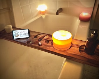 Custom Wooden Bathtub Tray: Handmade Hardwood Bath Tray / Caddy with Engraving
