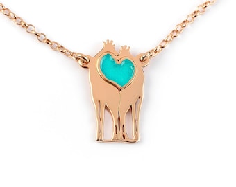 Giraffe couple Necklace, enamel jewelry colorful, love necklace animal