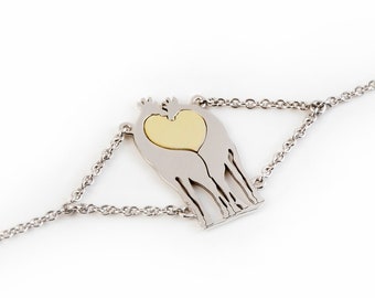 Giraffe Couple bracelet Silver, heart jewelry Gold, romantic bracelet animal lover