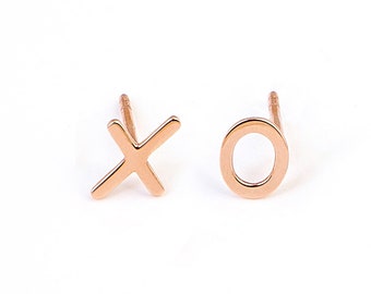 XOXO studs, hugs kisses Solid Gold earrings, elegant jewelry romantic