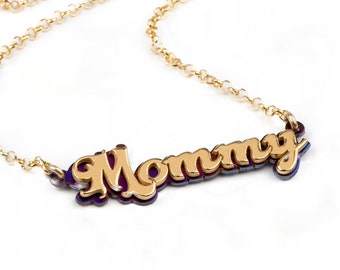 Solid Gold Mommy necklace, Titanium necklace mother, elegant jewelry dainty