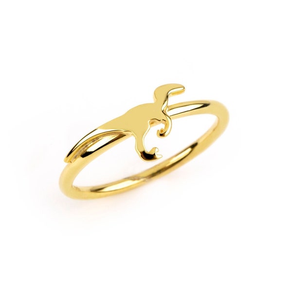 Solid Gold Velociraptor ring, tiny raptor jewelry, dinosaur ring animal