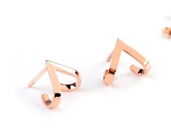 Chevron earrings Gold Solid, V posts dainty studs, triangular earrings geometric