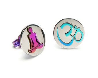 Yoga post earrings Titanium, meditation jewelry, yoga earrings om, zen earrings spiritual