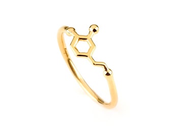 Solid Gold Dopamine ring, biology jewelry nerd, chemical structure ring