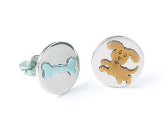 Titanium Animal earrings, Dog studs Bone, fun jewelry dog lover gift