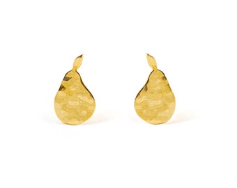 Pear studs Solid Gold, fruit earrings cute, yummy jewelry food