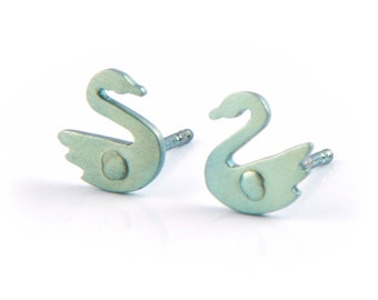 Titanium Swan earrings, cute bird studs, animal jewelry kids earring