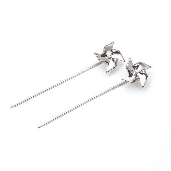 Pinwheel earrings Titanium, teen girl ear jackets, windmill silver earrings cute