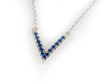 Solid Gold V necklace, precious stone jewelry, gemstones Chevron necklace
