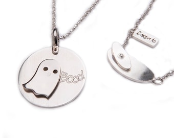 Ghost necklace Silver 925, Titanium ghost pendant, Halloween jewelry fun
