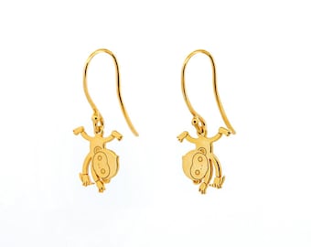 Monkey earrings Solid Gold, wild animal jewelry, dangle earrings chimpanzee