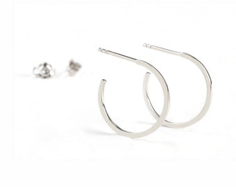 Flat Hoops Gold solid, loop jewelry classic, circle earrings timeless