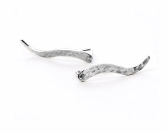 Wavy Titanium ear climbers, elegant earrings lobe, long ear cuffs simple jewelry