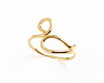 Swan ring Gold solid, bird jewelry romantic, girly ring band animal