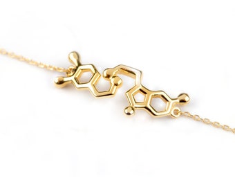 Serotonin Bracelet Dopamine, Solid Gold jewelry chemistry, molecule bracelet gift chemist