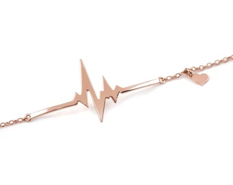 Solid Gold Heartbeat bracelet, love heart rate jewelry, nurse bracelet pulse