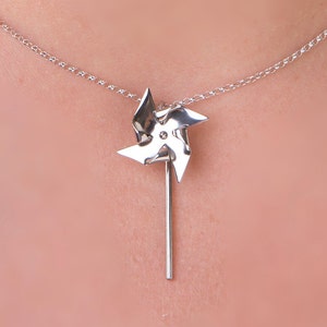 Titanium Pinwheel necklace, origami windmill jewelry, childhood pendant playful image 3