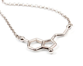 Solid Gold chemistry necklace, molecular jewelry Serotonin, nerd jewelry elegant