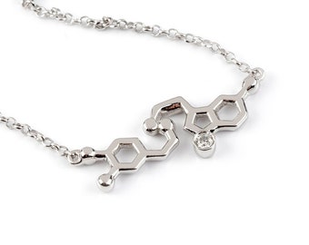 Serotonin Dopamine Necklace, molecule necklace science, Solid Gold jewelry
