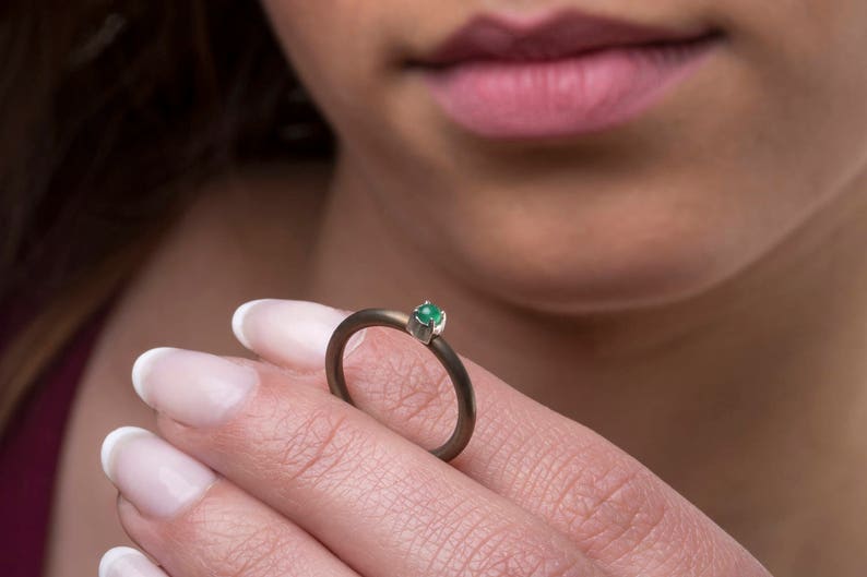 Emerald Band Bronze Ring Green Gem Stone Jewelry Sterling Etsy