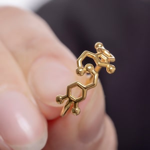 Serotonin ring Dopamine, happiness jewelry molecules, golden gift for scientist image 5