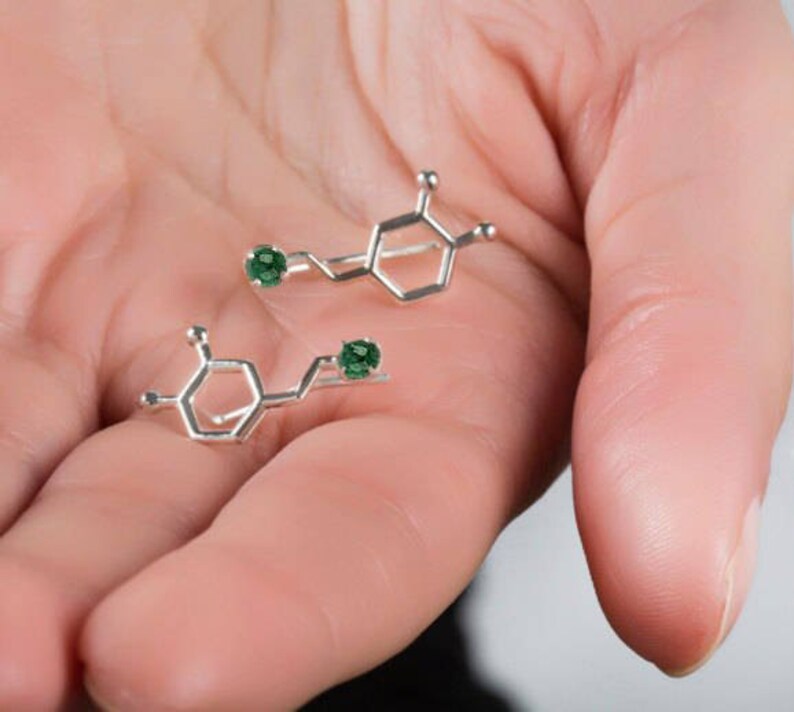 green stone ear cuffs gemstone jewelry silver earrings birthstone back to school gift gem earrings emerald Chemistry earrings Dopamine