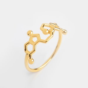 Serotonin ring Dopamine, happiness jewelry molecules, golden gift for scientist image 2