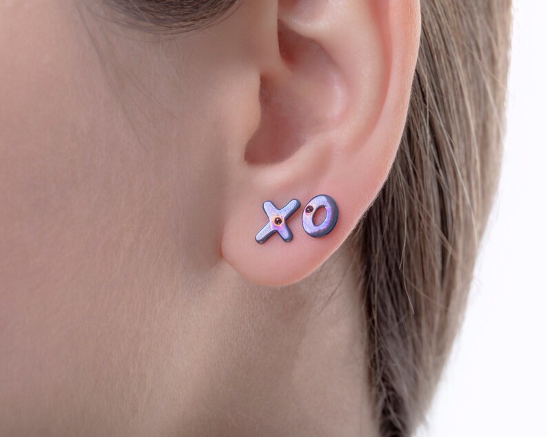 XOXO Earrings Titanium Hugs and Kisses Studs Letter Earrings Etsy