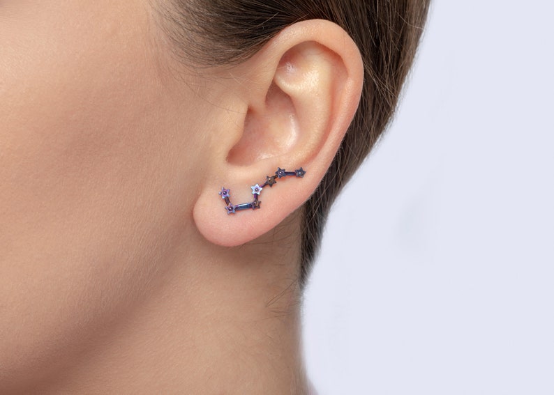 Big Dipper ear climbers, earrings constellation stars, titanium jewelry galaxy image 7