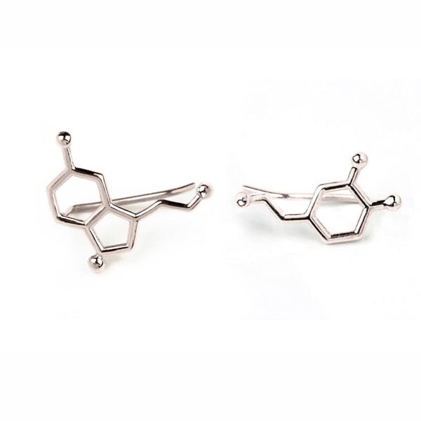 Dopamine earrings Serotonin, Silver jewelry molecule, mix match earrings comfortable