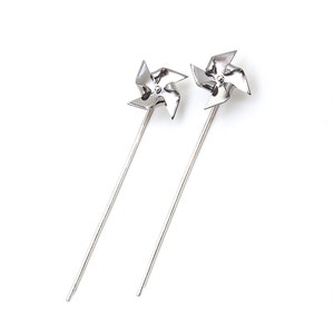 Pinwheel earrings Titanium, teen girl ear jackets, windmill silver earrings cute image 2